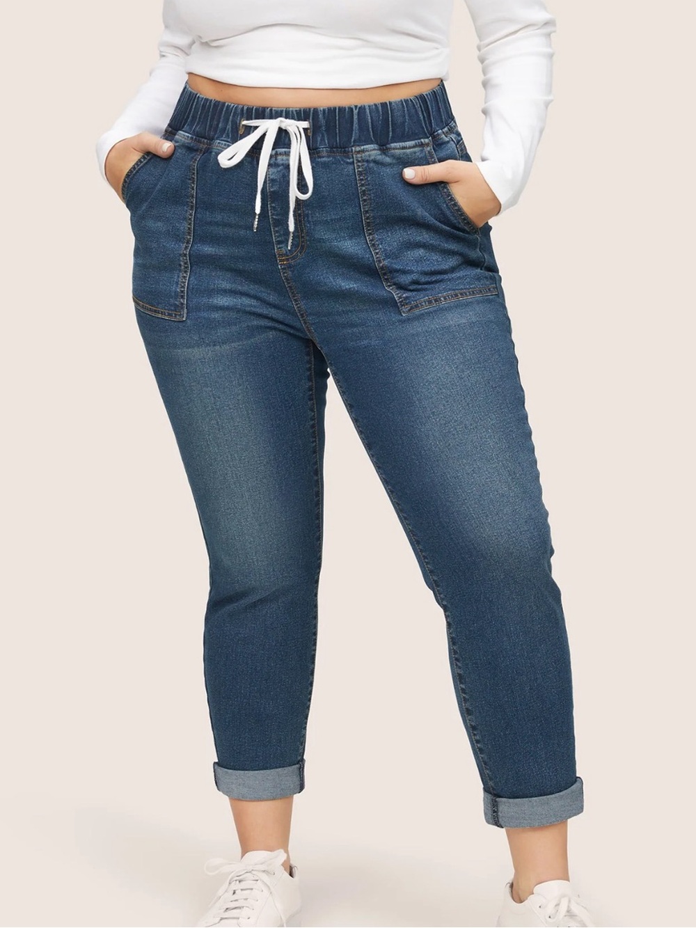BloomChic Plus size 3XL Drawstring Elastic Waist Roll Hem Jeans us22